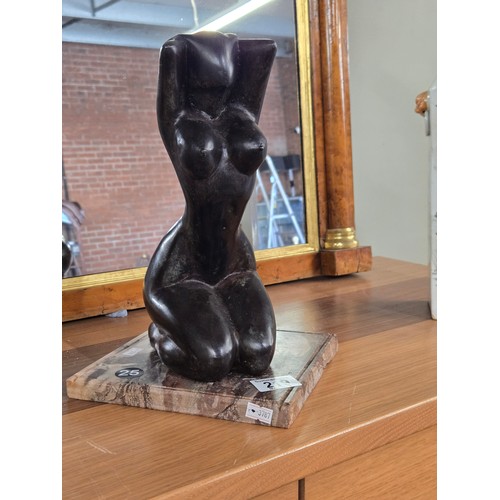 219 - Bronze sculpture of naked women, in abstract style on marble base H30cm