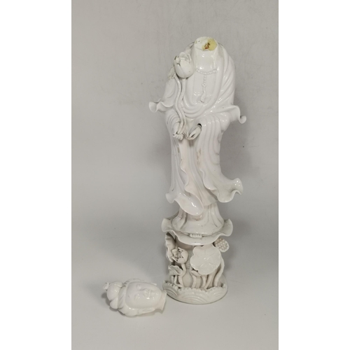 255 - Blanc De Chine Porcelain figurine of Guanyln A/F H42cm