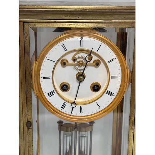 1 - Victorian French Four glass case Regulator Mantel clock with Mercury Pendulum and keys. H30cm x w17.... 