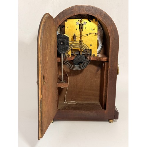  Antique Walnut veneered domed top mantel clock H34cm