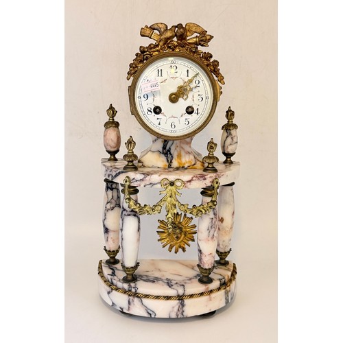  Antique French Marble and Ormolu Portico Clock set, gilt metal dove over enamel fancy dial H38cm wit... 