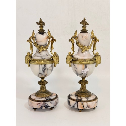  Antique French Marble and Ormolu Portico Clock set, gilt metal dove over enamel fancy dial H38cm wit... 