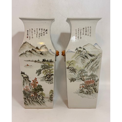  A Pair of Chinese square calligraphy Vases Qianjiang Cai H41cm