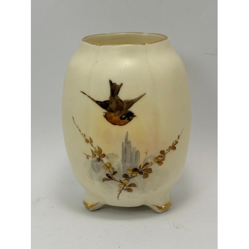  Royal Worcester bird painted vase, cup and saucer