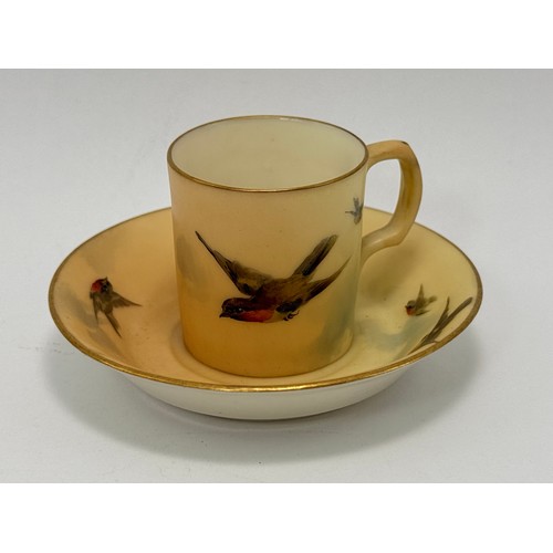  Royal Worcester bird painted vase, cup and saucer