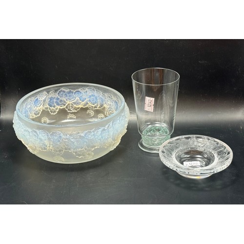  A Collection of three Lalique glassware items - A Lalique 'Irene' crystal bird trinket dish etched L... 
