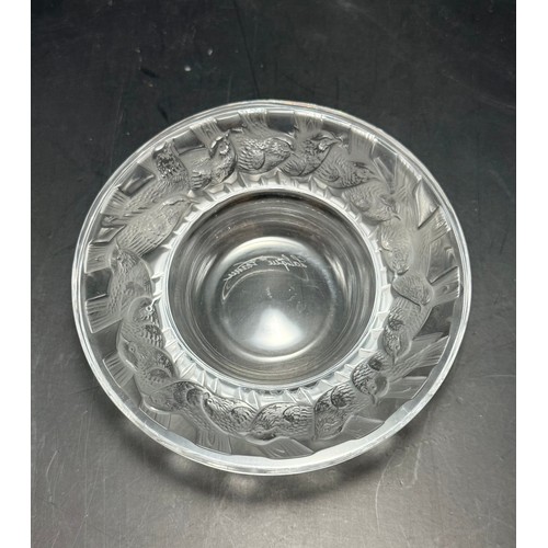  A Collection of three Lalique glassware items - A Lalique 'Irene' crystal bird trinket dish etched L... 