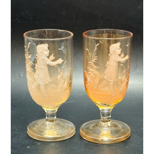  A collection of eight vintage glasses including
Georgian twisted opaque stem wine glasses etc