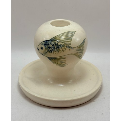  A Moorcroft pottery 'Fish' candlestick holder mark on base Moorcroft H11cm