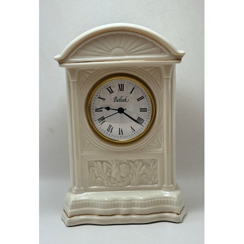  A Belleek Creamware mantel clock H25cm