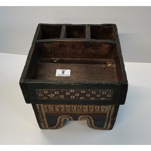  Antique Southeast Asian betel nut box with intricate geometric carved and incised decorations  24cm ... 
