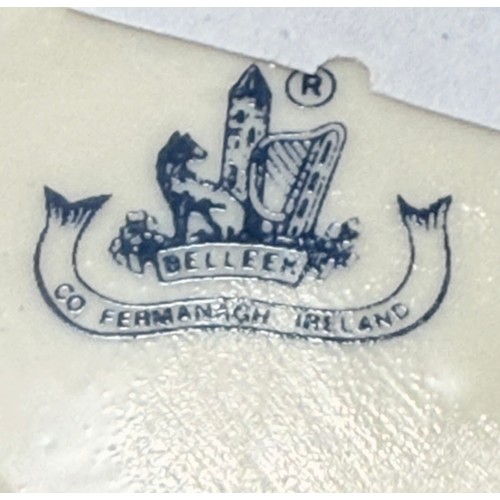 126 - Belleek Mantel clock and vases - Pink Tiger Lilly and Trellis pattern.