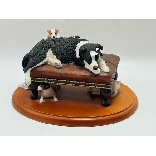 131 - Two Figurines with Boxes, A Border Fine Arts Collie dog sleeping on stool plus Bronze Effect Heredit... 