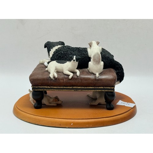 131 - Two Figurines with Boxes, A Border Fine Arts Collie dog sleeping on stool plus Bronze Effect Heredit... 