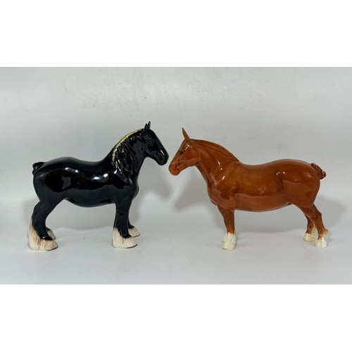 152 - Two Beswick work horses - Chestnut Suffolk Punch CH Hasse Dainty plus Black Shire Model 818 (over pa... 