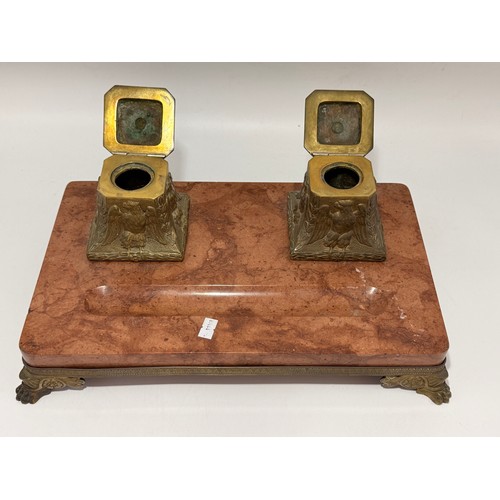 15 - A Large Marble and Brass Ink stand 37cm x 23cm