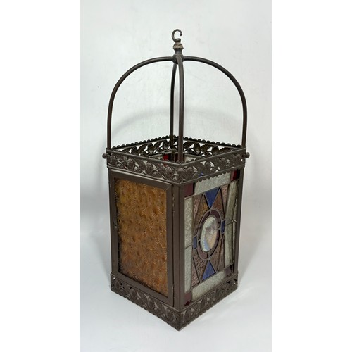 19 - A Victorian Stained Glass Hall Lantern H57cm