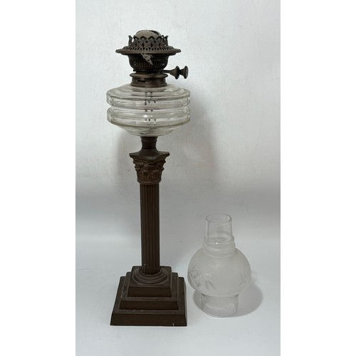 24 - An Antique Brass Corinthian Oil Lamp H55cm