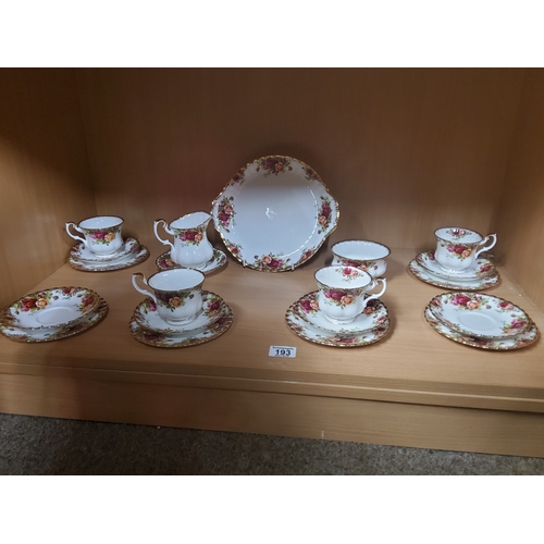  Royal Albert Country Roses part tea set including sandwich plate, milk jug, sugar bowl, 7 saucers, 4... 