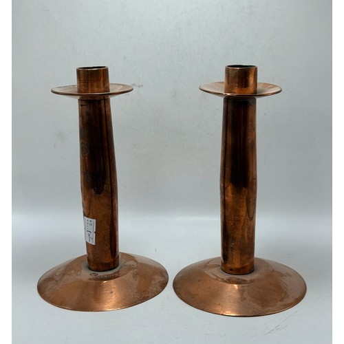  A Pair of Art and Craft Copper Candlesticks H18cm