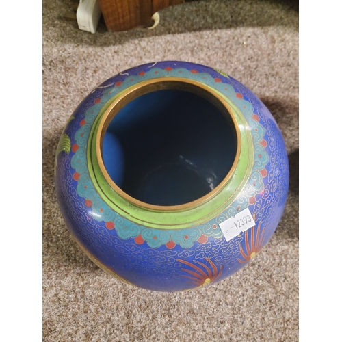  A Pair of Cloisonné Ginger Jars in blue background with dragon design