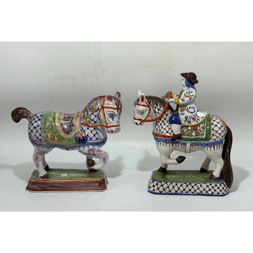 256 - Two Dutch Delftware Horse Figurines, marks on base IHF1480 and R005 H26cm x W20cm