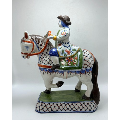 256 - Two Dutch Delftware Horse Figurines, marks on base IHF1480 and R005 H26cm x W20cm