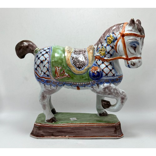 256 - Two Dutch Delftware Horse Figurines, marks on base IHF1480 and R005 H26cm x W20cm