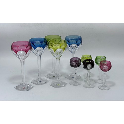 266 - A collection of five Val Saint Lambert coloured wine glasses plus five coloured cut crystal sherry g... 