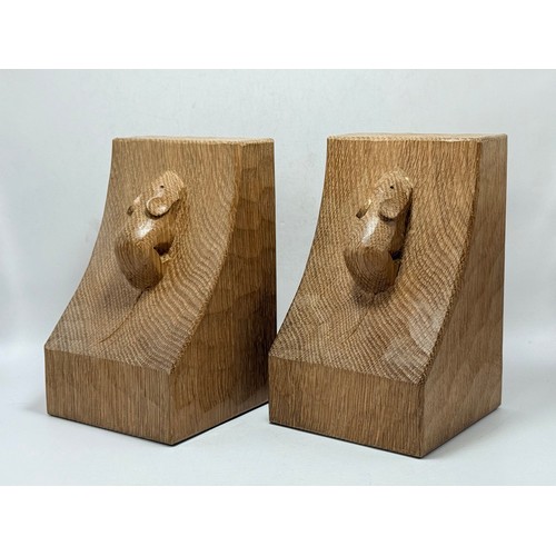 272 - A pair of Robert Thompson Mouseman Book Ends.  Both with signature caved mice  Hight 15cm width 9.5c... 