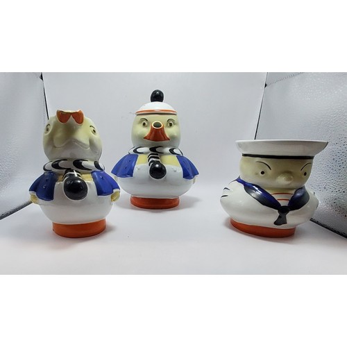 214 - A Shelley Mabel Lucie Attwell Boo Boo Tea Set c1930s in sailor duck design teapot, rabbit milk jug a... 