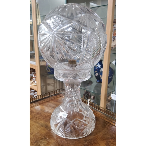 213 - A vintage cut glass mushroom table lamp art deco in style H35cm