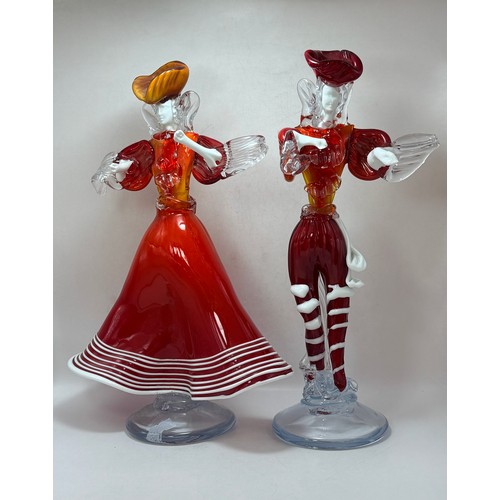  Two vintage Murano red and white glass figurines H30cm