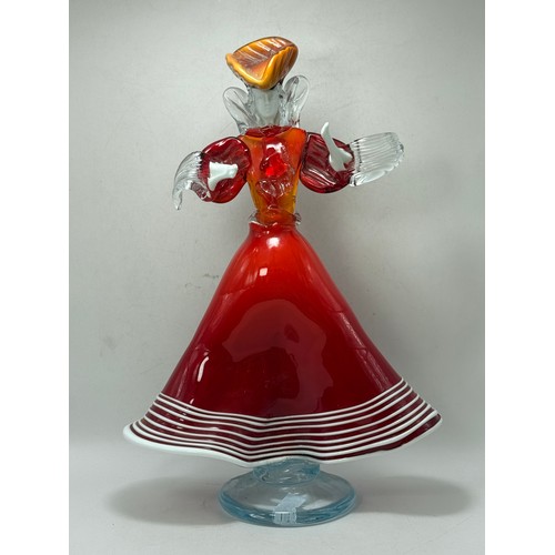  Two vintage Murano red and white glass figurines H30cm