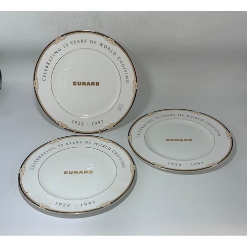  Three Wedgwood  commemorative plates Cunard Celebrating 75 years of world cruising D27cm