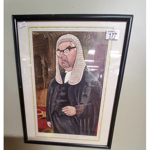  Three Framed Caricature prints by Ralph Sallon - The Right Honourable Lord Denning, The Right Honour... 