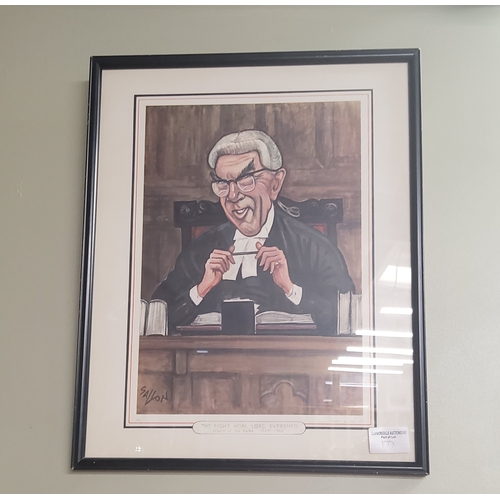  Three Framed Caricature prints by Ralph Sallon - The Right Honourable Lord Denning, The Right Honour... 