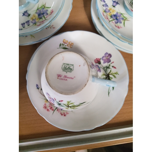 140 - A Shelley Coffee Set Wild Flowers Pattern coffee pot, bread plates x 2, milk jug, sugar bowl , x6 te... 