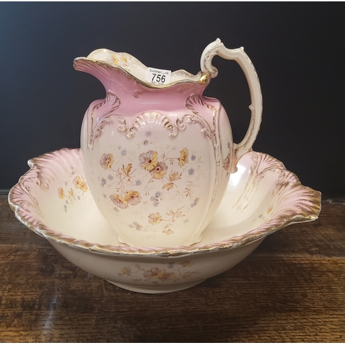  An Antique large Dresden porcelain wash basin and Jug