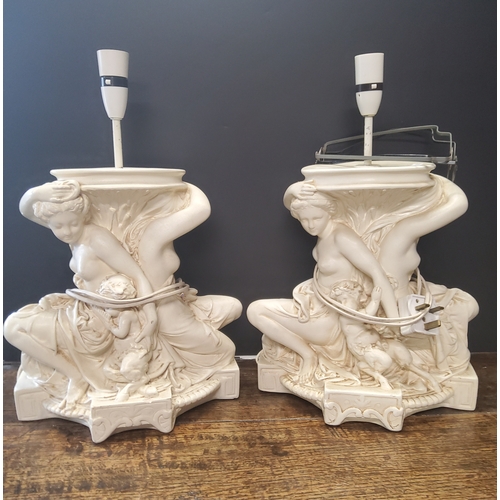  A pair of vintage Mother and Child table lamps H48cm