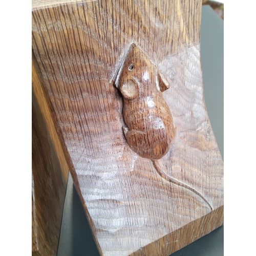 278 - A Pair of Robert Thompson 'Mouseman' carved Yorkshire Oak Bookends with signature carved mouse to bo... 