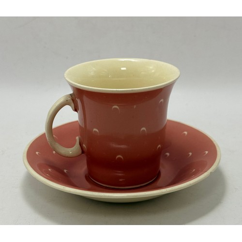 386 - Poole Pottery tea set in twintone Ice Green and Seagull consisting of a teapot, milk jug and sugar p... 