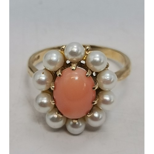  A 9 carat gold fancy pearl ring, the single pearl centred in an openwork twist mount, hallmarked Lon... 