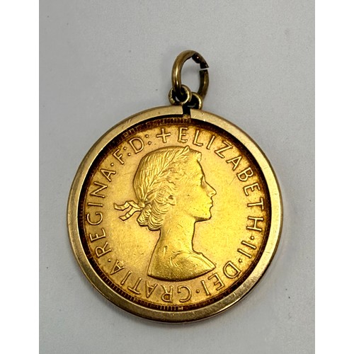 559 - An Elizabeth II sovereign, 1966, loose-mounted to a 9 carat gold pendant mount hallmarked Birmingham... 