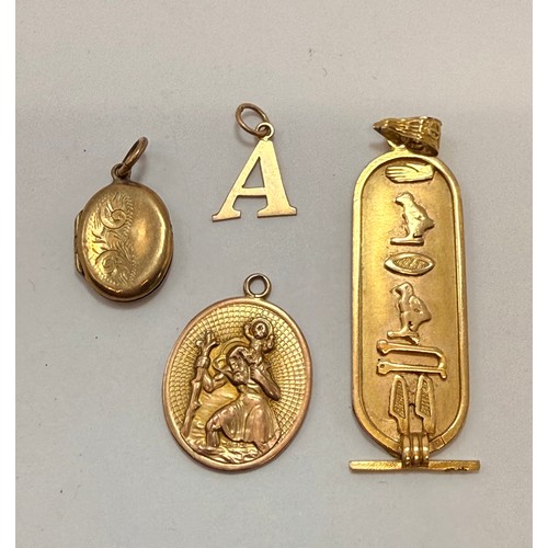  A group of miscellaneous gold and silver jewellery comprising a 9 carat gold double-sided St. Christ... 