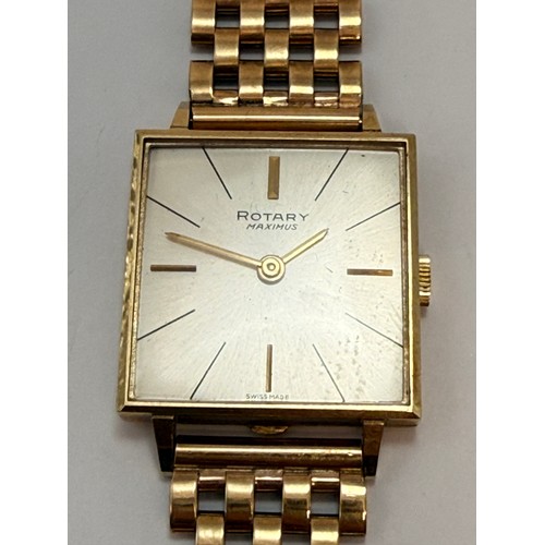  A 9 carat gold bracelet strap wristwatch, the silvered square dial signed ROTARY MAXIMUS, with gilt ... 