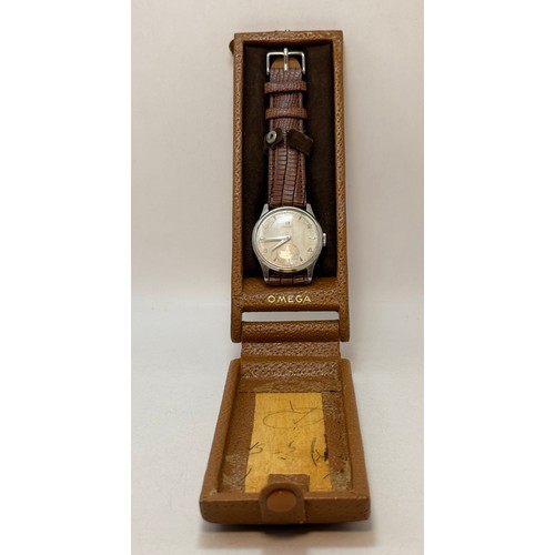 619 - A gent's Omega steel-cased wristwatch, c.1950/1951, the circular ivory dial signed OMEGA, with Arabi... 