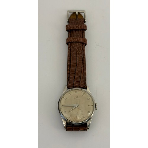 619 - A gent's Omega steel-cased wristwatch, c.1950/1951, the circular ivory dial signed OMEGA, with Arabi... 
