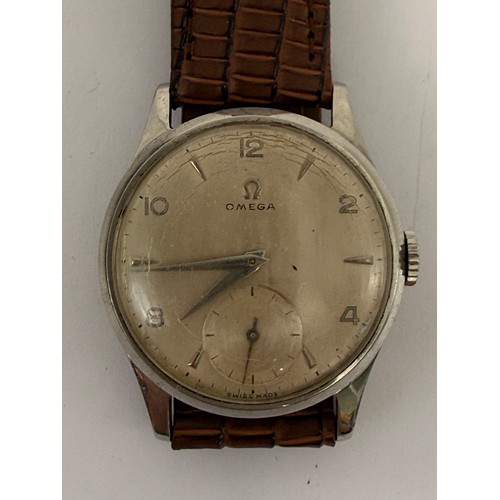 619 - A gent's Omega steel-cased wristwatch, c.1950/1951, the circular ivory dial signed OMEGA, with Arabi... 
