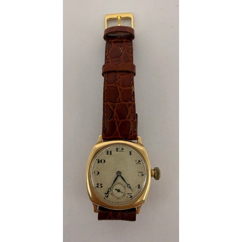 624 - A gent's 9 carat gold watch, 1930s, the unsigned circular dial with Arabic numerals and blued steel ... 